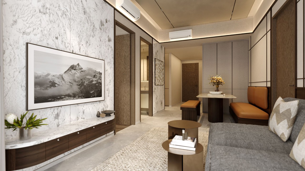Amber House 3-bedroom living and dining perspective