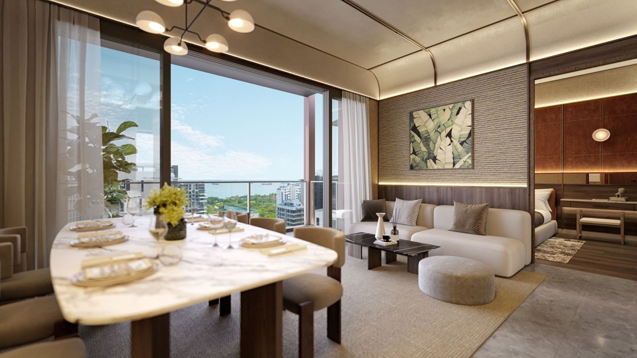 Amber House dining and living interior perspective