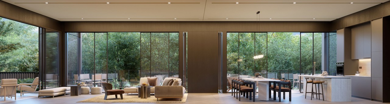 Amber House dining room and garden pavilion perspective